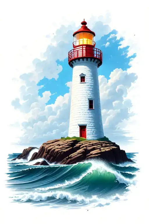 Lighthouse On Rocks With Waves Crashing On The Rocks