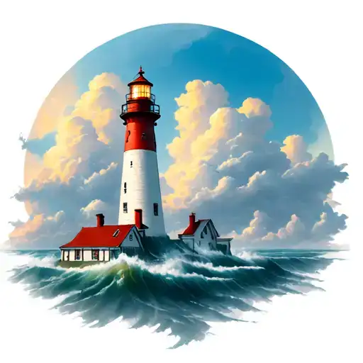 Lighthouse In Clouds Tattoo Design