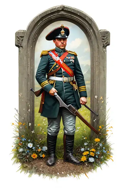 British Soldier By A Grave Stone