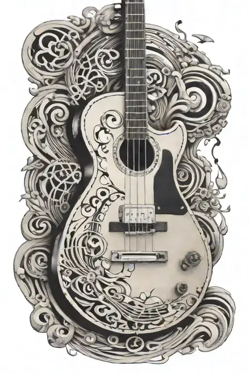Realistic Guitar With Music Notes Flowing