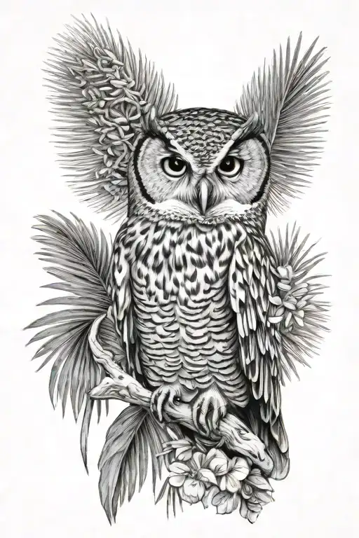 Owl Behind Palmettos