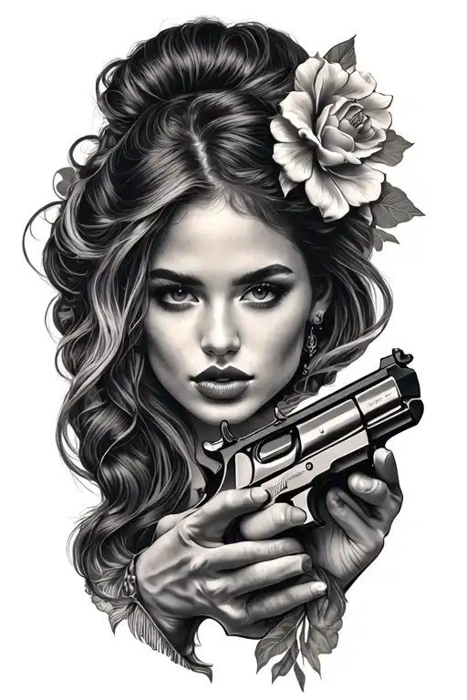 Face Woman And Pistol