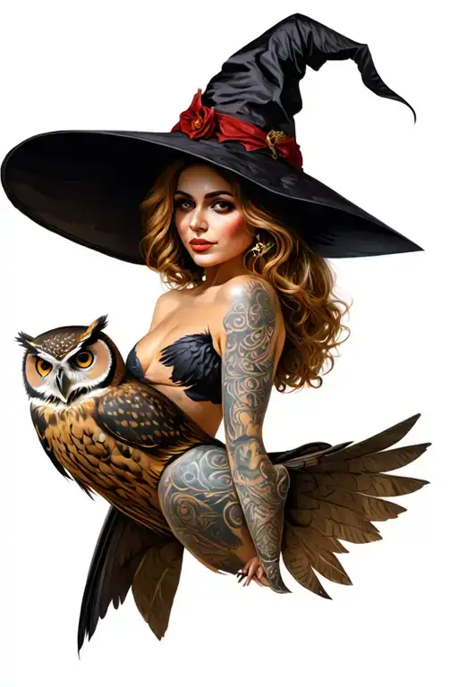 Witch Pinup With Owl