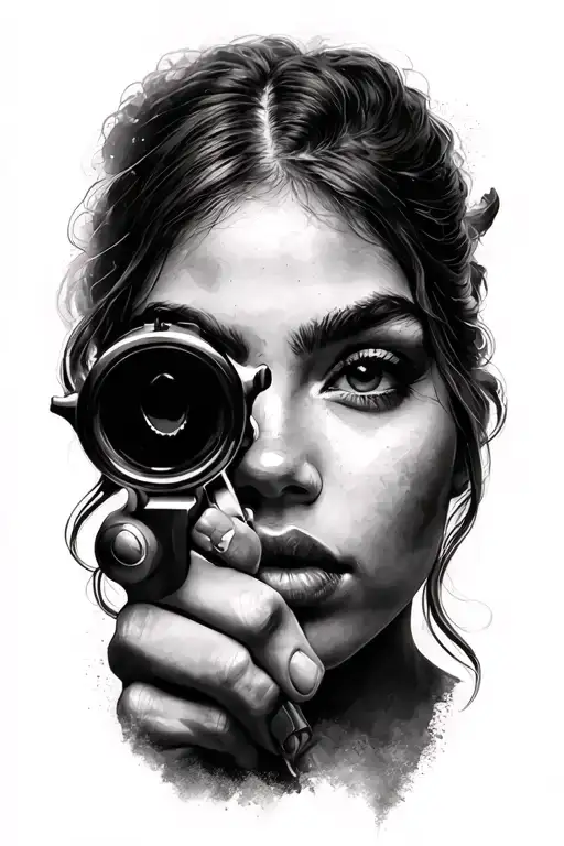 Face Woman And Pistol