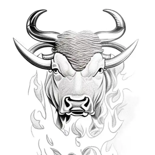 Taurus Bull With Flames With A Fire Axe At The Bottom