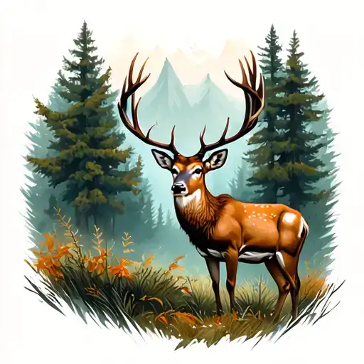 Deer In Forest Landscape