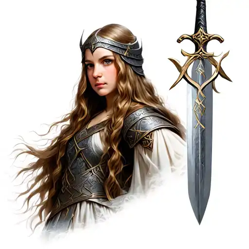 Viking Princess Holding A Sword With Runes Intertwined