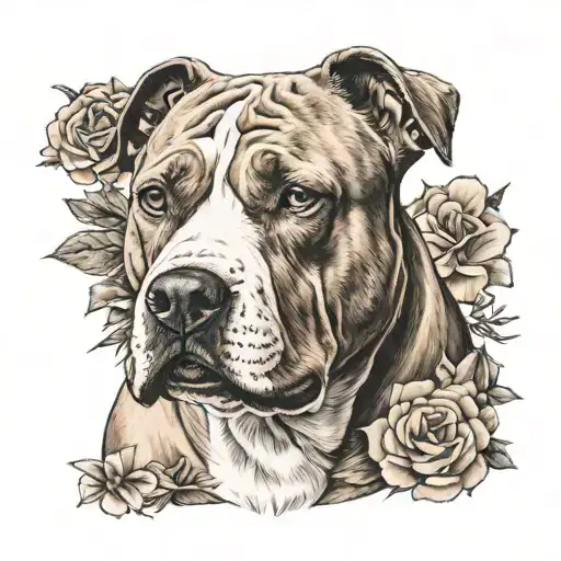 Tan Pitbull With Blue Eyes Add Flowers Wrapped Round