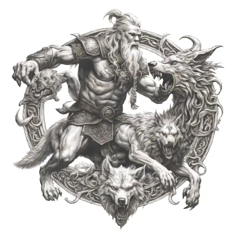 Odin Fighting Fenrir Skol And Hati