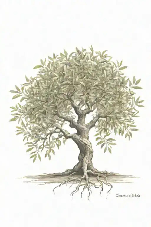 Asymmetrical Olive Tree With Roots
