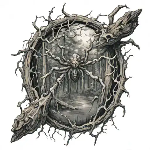 Dead Forrest With A Giant Spider