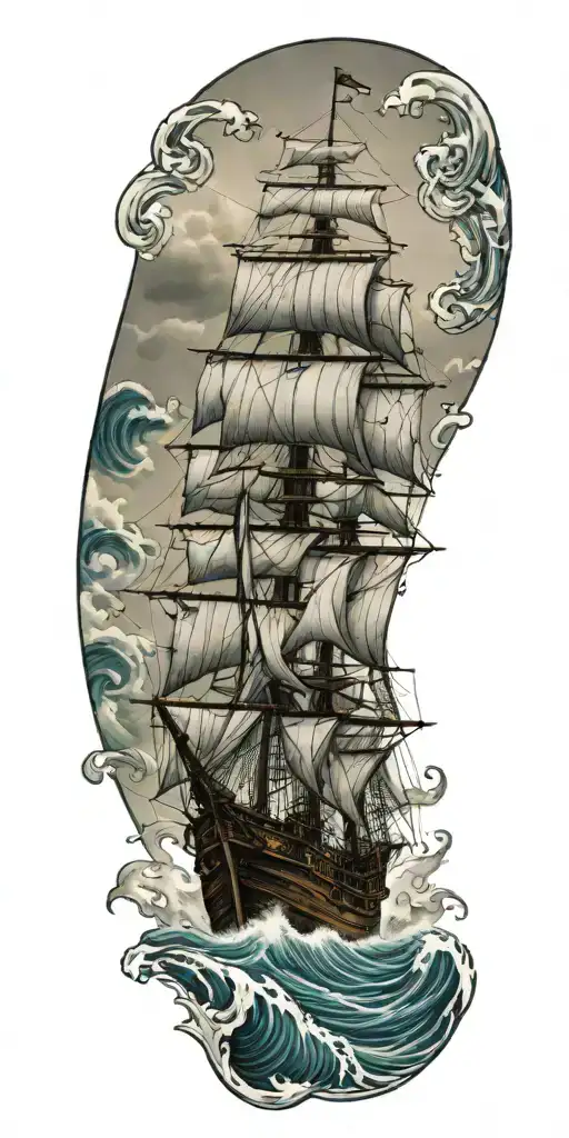 Pirate Ship And Waves