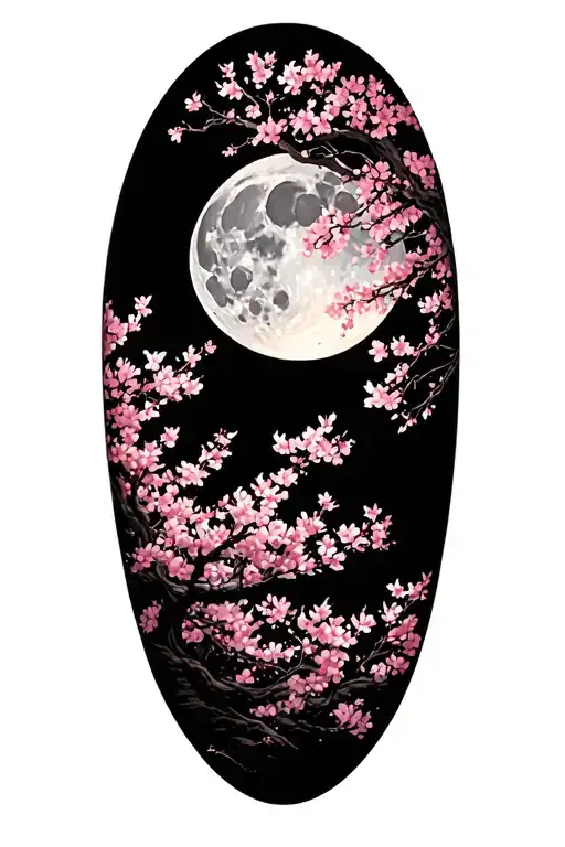 Moon And Cherry Blossom Tree