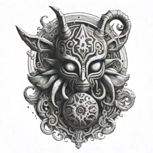 Majoras Mask Moon With Octypus God With Calm Eyes Swallowing A Woman