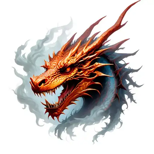 Dragon Head Surounded By Thorns And Smoke