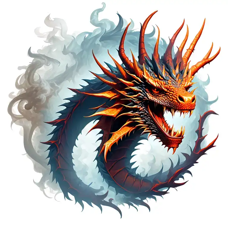 Dragon Head Surounded By Thorns And Smoke