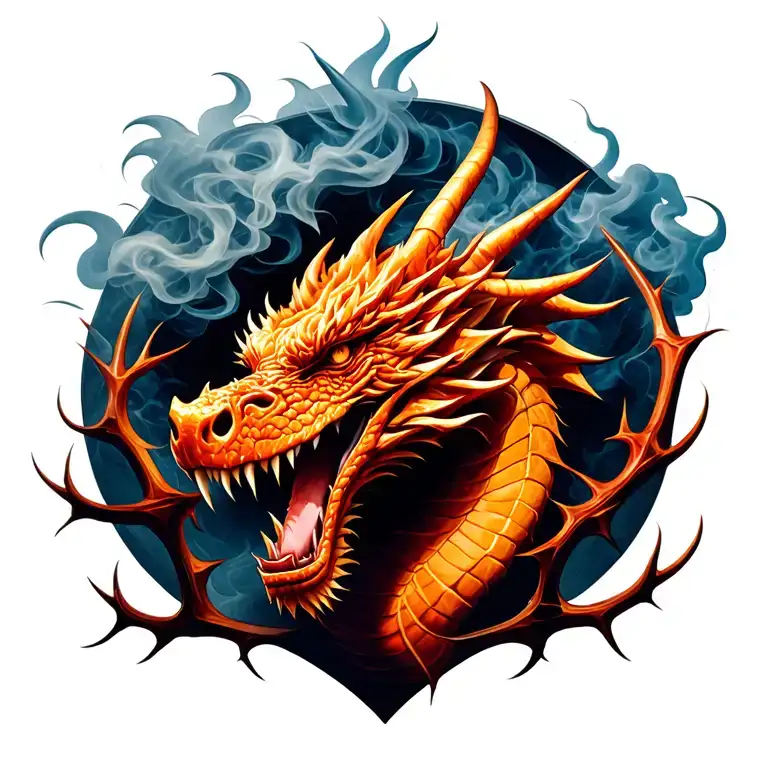 Dragon Head Surounded By Rose Thorns And Smoke Forming The Shape