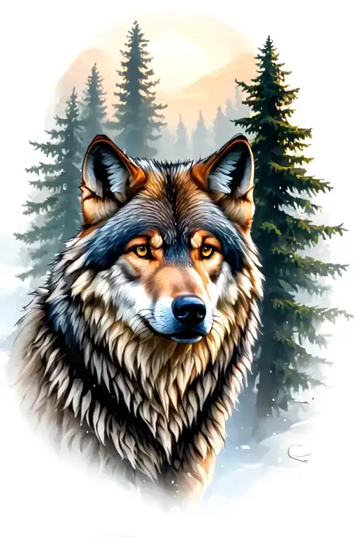 Wolf Surrounded By Trees And Lighting