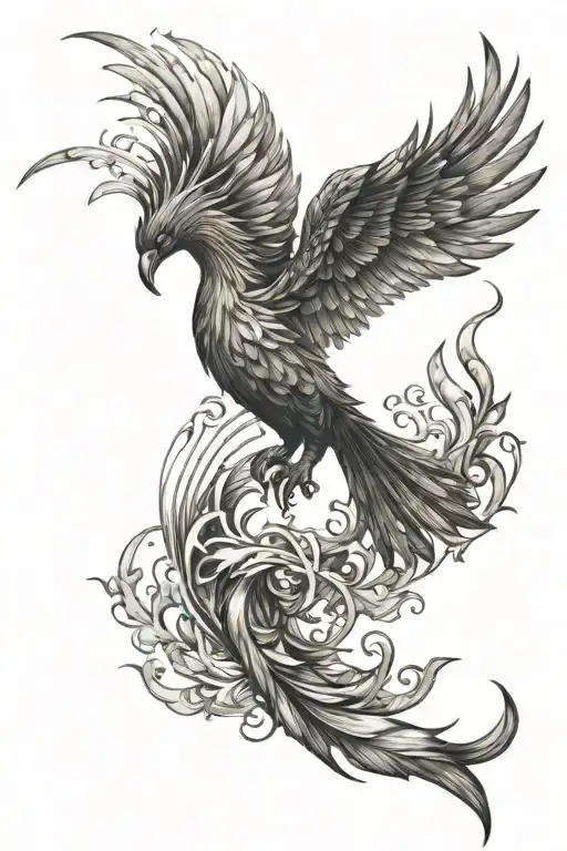 Rising Pheonix With A Diamond Shaped Line Outlining