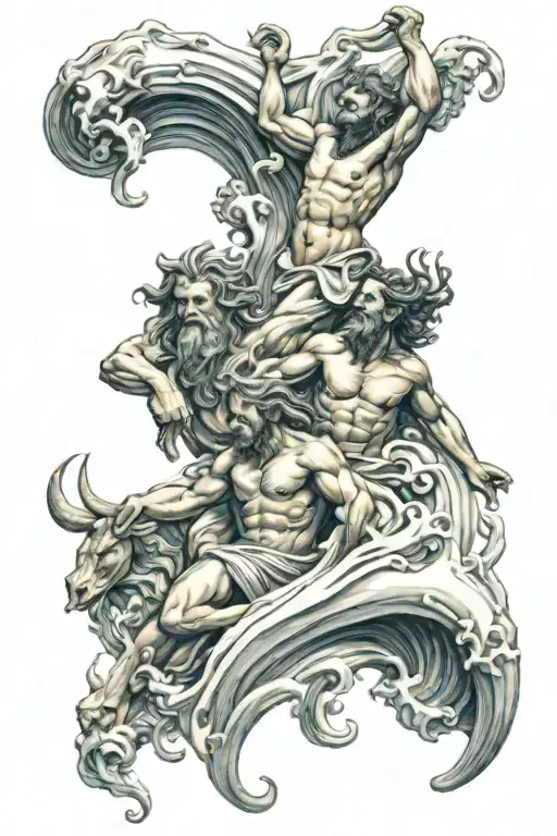 Poseidon And Capricorn With Wave Crashing