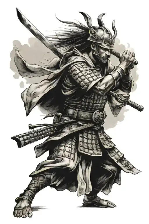 Japanese Samurai Warrior Battling