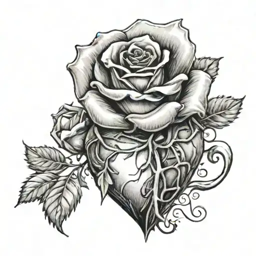 Heart Tattoo With A Rose And The Letter N Inside It