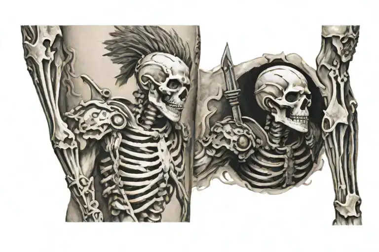 Vires Intus Skeleton Roman Warrior Theme Inner Arm Sleeve