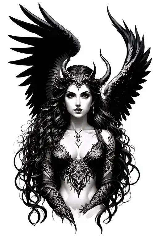A Female Goddess Half Devil Half Angel With Wings