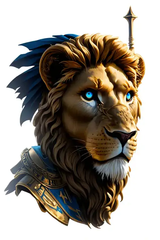 Lion And Roman Soldier With Roman Numerals With Blue Eyes On Forearm