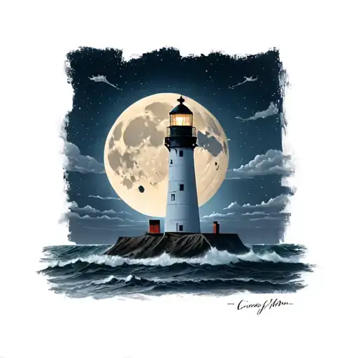 Lighthouse And Moon Merging Together