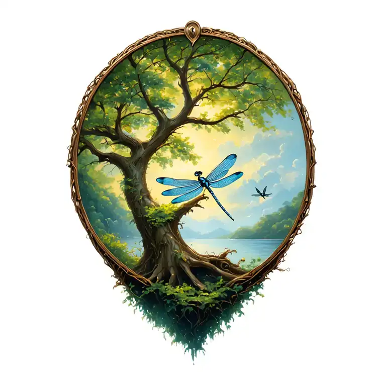 Tree Of Life With Dragonfly Flying