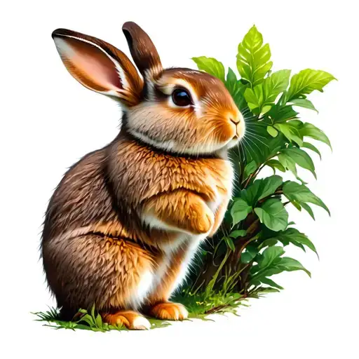 Bunny Standing On Hind Legs Next To Tree