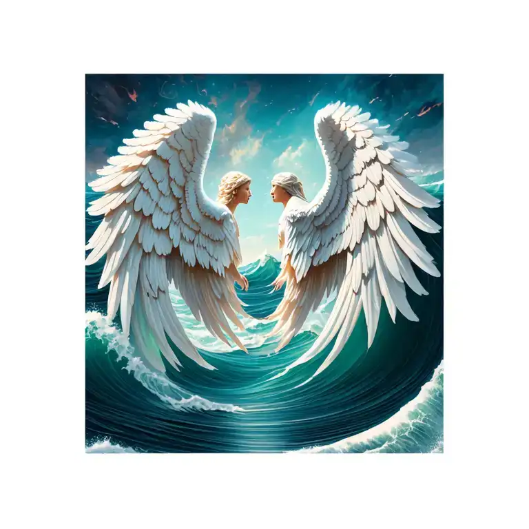 Two Waves Facing Each Other Morphing Into Angel Wings