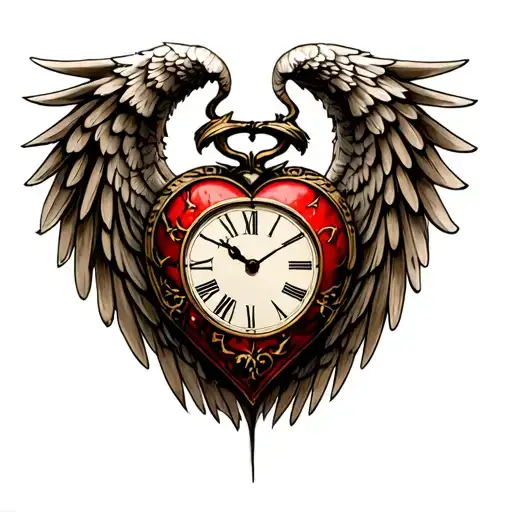 Heart Clock Angel Wings