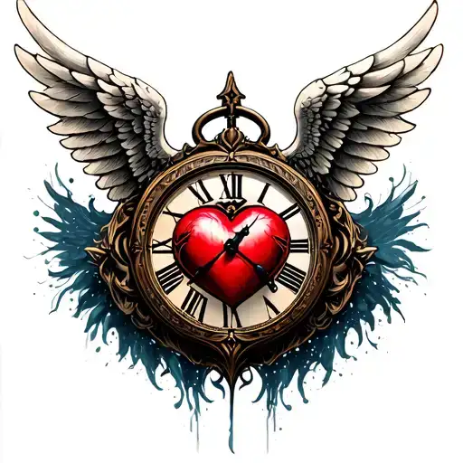 Heart Clock Angel Wings