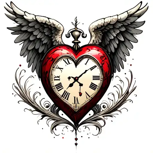 Heart Clock Angel Wings