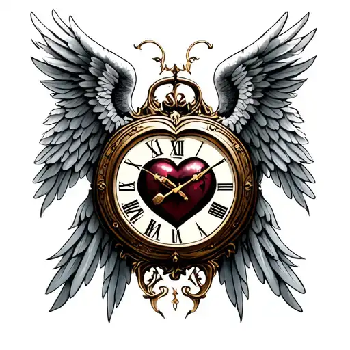 Heart Clock Angel Wings
