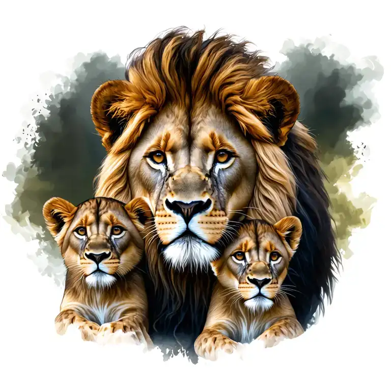 Lion And Cub Surrounded