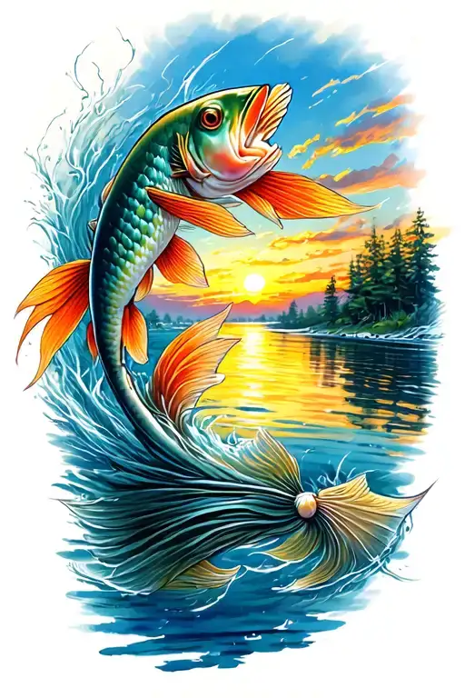 Coi Fish Yong Yang With Sunset And River