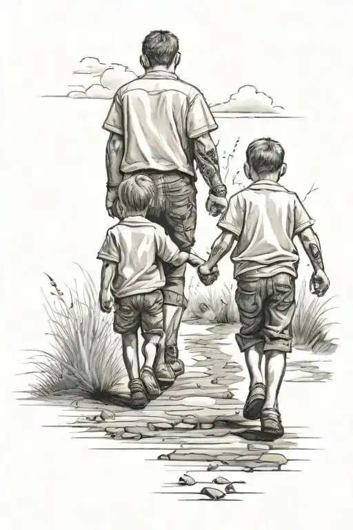 Brothers Bigger And Younger Brother Walking Hand In Hand