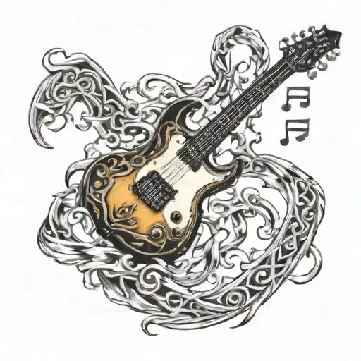 Old Viking Play Electric Guitar Metal Music Notes Flowing