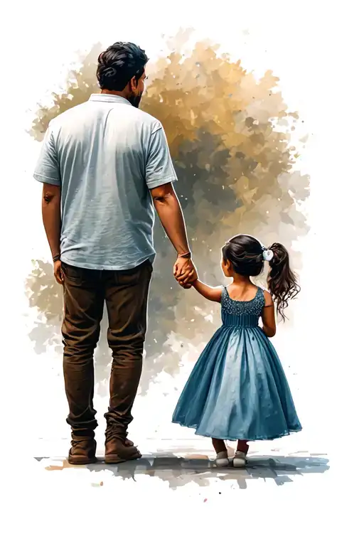 Father And Small Daughter Holding Hands