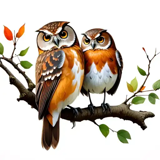 Robin And Owl On A Branch