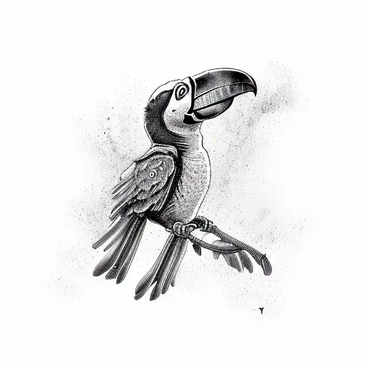 Flying Toucan Skeleton With Colourful Beak