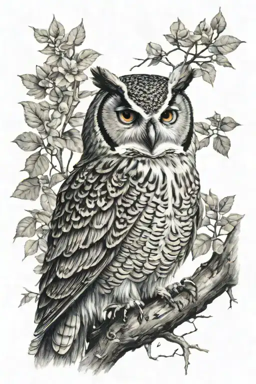 Owl Perched On A Branch Frontal View