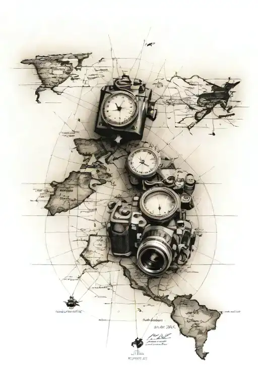 An Old Photograph Lying On An Old Map Map