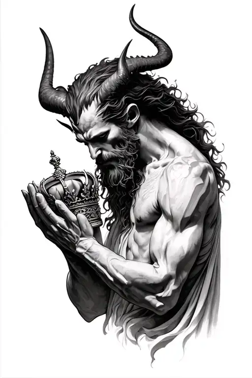 Devil Praying To God Holding A Crown In His Hand