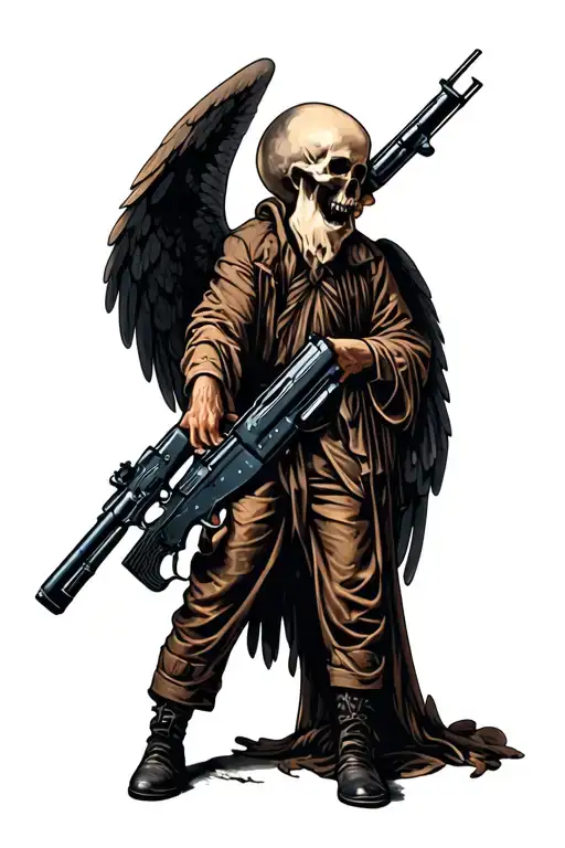 Angel Of Death Holding A Thompson Submachine Gun