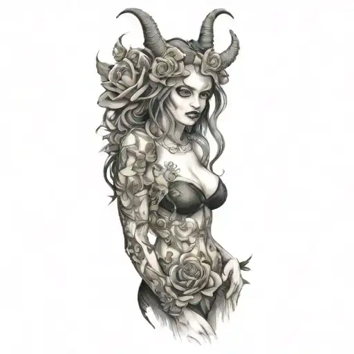 Many Succubus Girls Fight With Demons And Roses And Ornaments Gothic