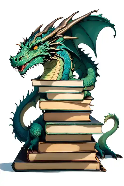 Pile Of Books Were A Dragon Emerges From The Pages